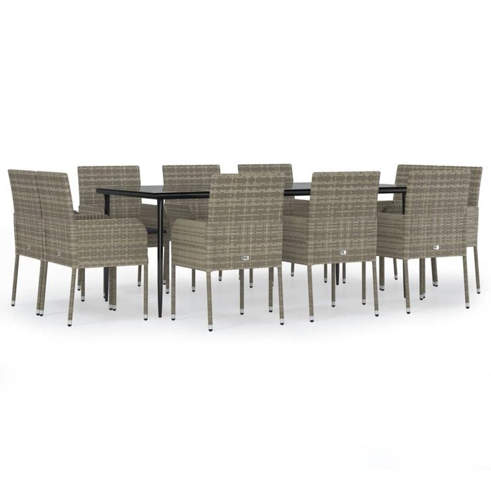 Set Mobili Giardino 11 pz con Cuscini Polyrattan Nero e Grigio 3185154