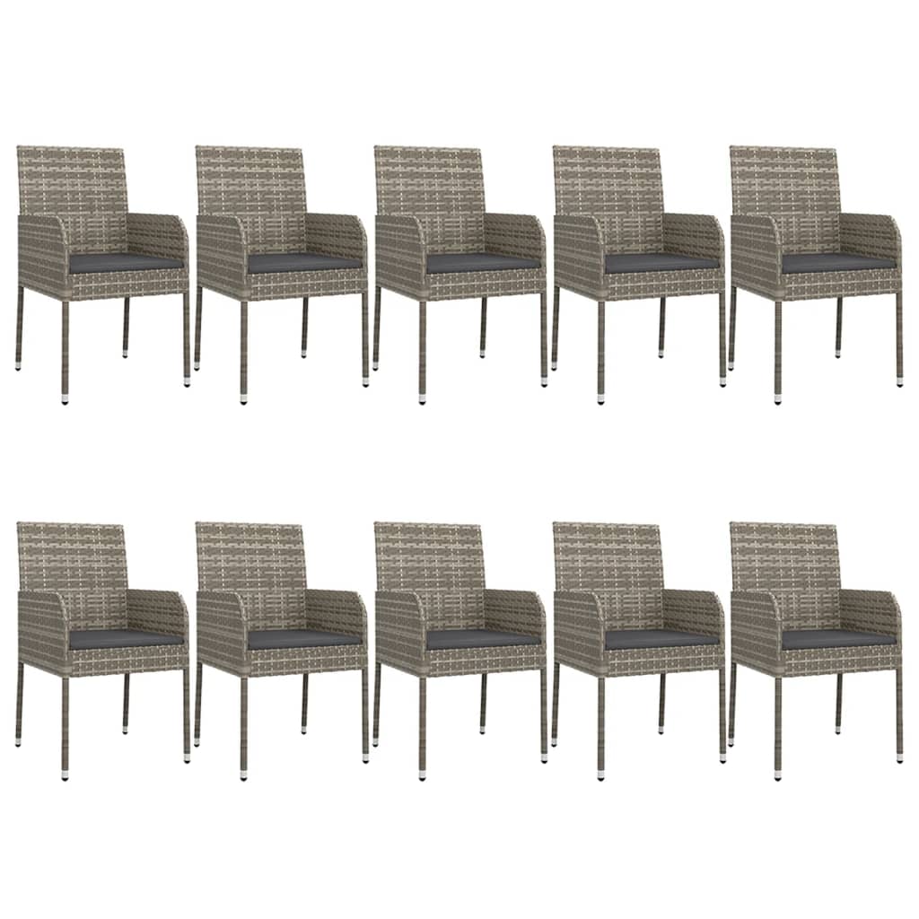 Set Mobili Giardino 11 pz con Cuscini Polyrattan Nero e Grigio 3185154