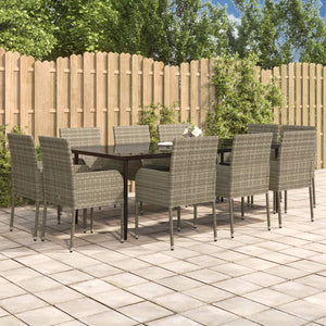 Set Mobili Giardino 11 pz con Cuscini Polyrattan Nero e Grigio 3185154