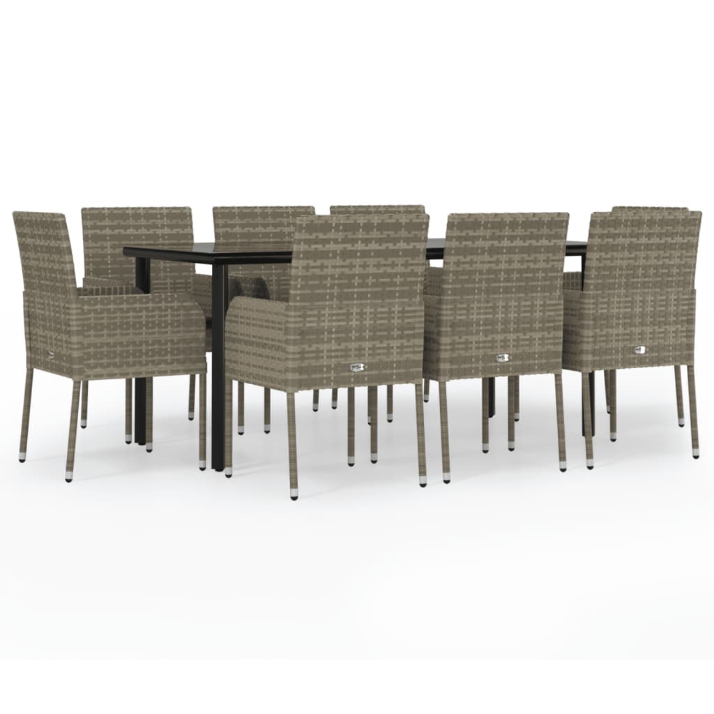 Set da Pranzo Giardino 9pz con Cuscini Nero e Grigio Polyrattan 3185164