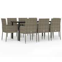 Set da Pranzo Giardino 9pz con Cuscini Nero e Grigio Polyrattan 3185164