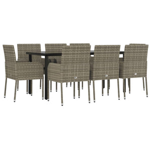 Set da Pranzo Giardino 9pz con Cuscini Nero e Grigio Polyrattan 3185164