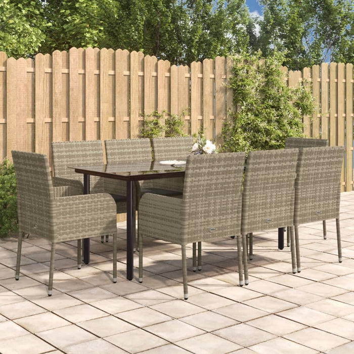 Set da Pranzo Giardino 9pz con Cuscini Nero e Grigio Polyrattan 3185164