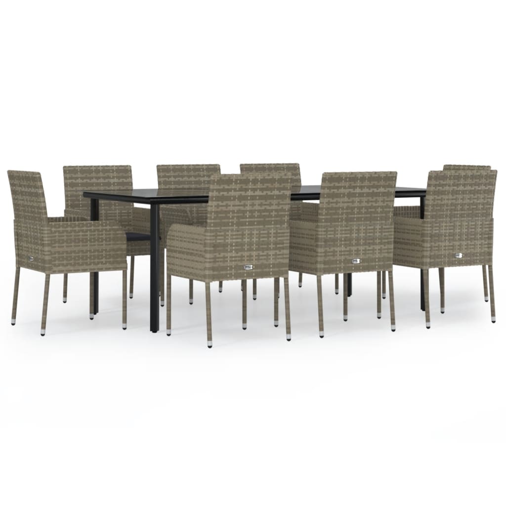 Set da Pranzo Giardino 9pz con Cuscini Nero e Grigio Polyrattan 3185165