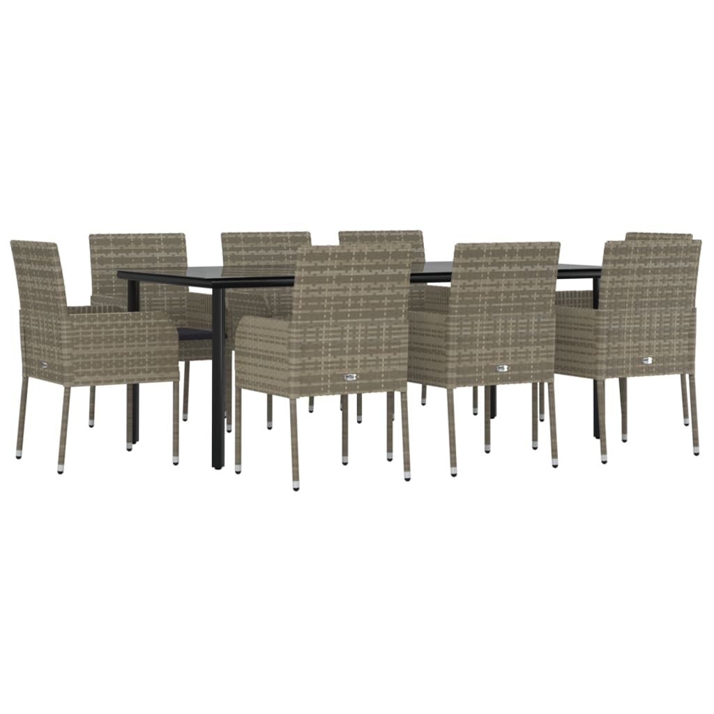 Set da Pranzo Giardino 9pz con Cuscini Nero e Grigio Polyrattan 3185165