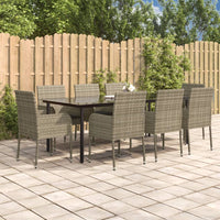 Set da Pranzo Giardino 9pz con Cuscini Nero e Grigio Polyrattan 3185165