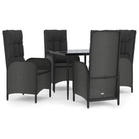 Set da Pranzo da Giardino 5 pz Nero con Cuscini in Polyrattan 3185168