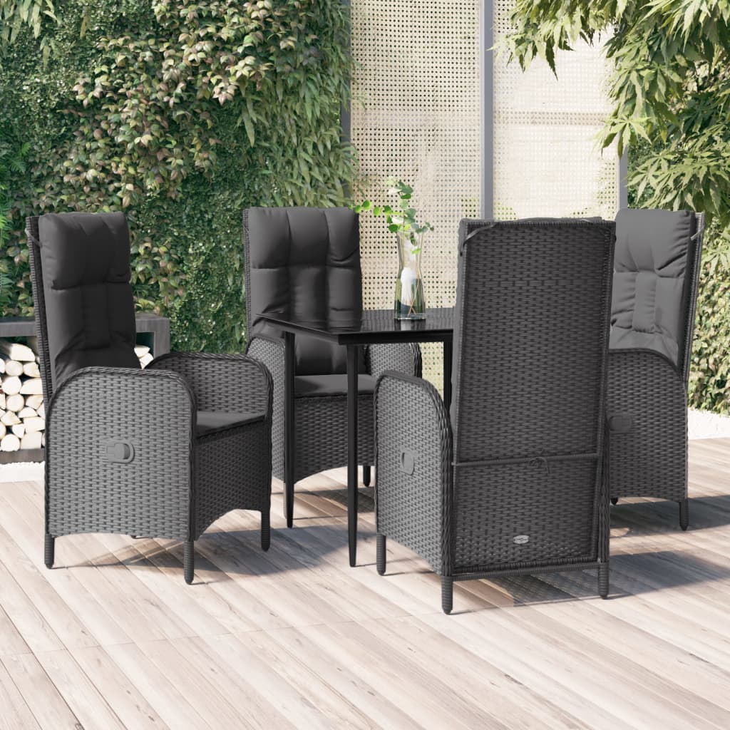 Set da Pranzo da Giardino 5 pz Nero con Cuscini in Polyrattan 3185168