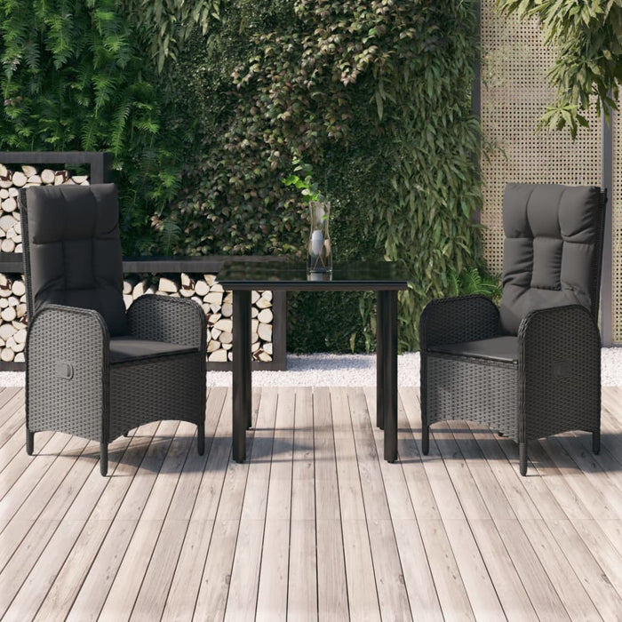 Set da Pranzo da Giardino 3 pz con Cuscini Nero in Polyrattan 3185187