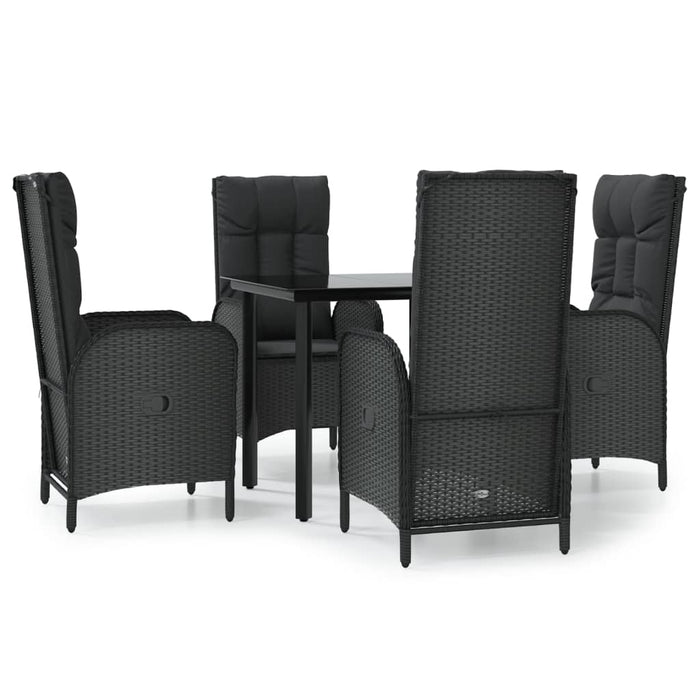 Set da Pranzo da Giardino 5 pz Nero con Cuscini in Polyrattan 3185188