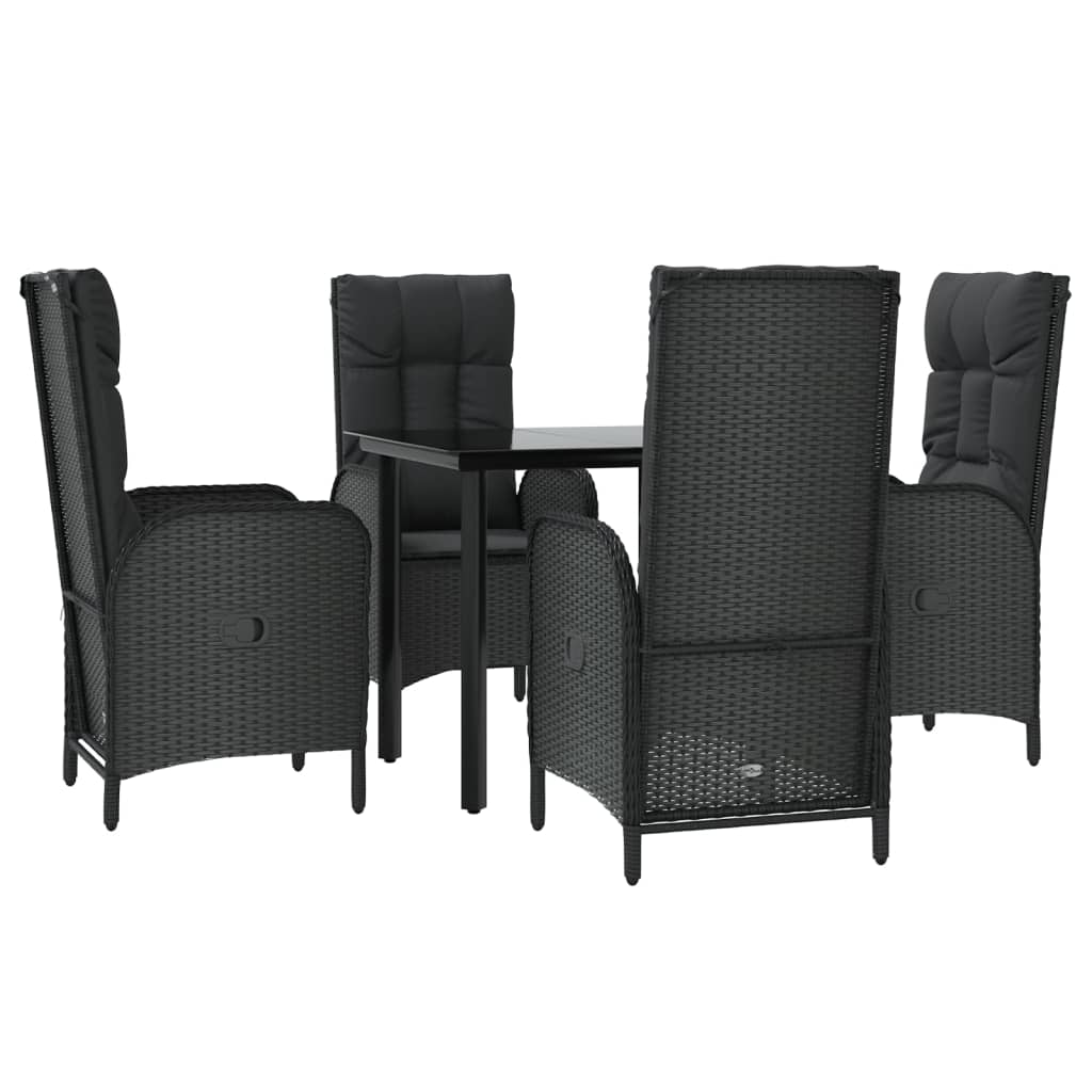 Set da Pranzo da Giardino 5 pz Nero con Cuscini in Polyrattan 3185188