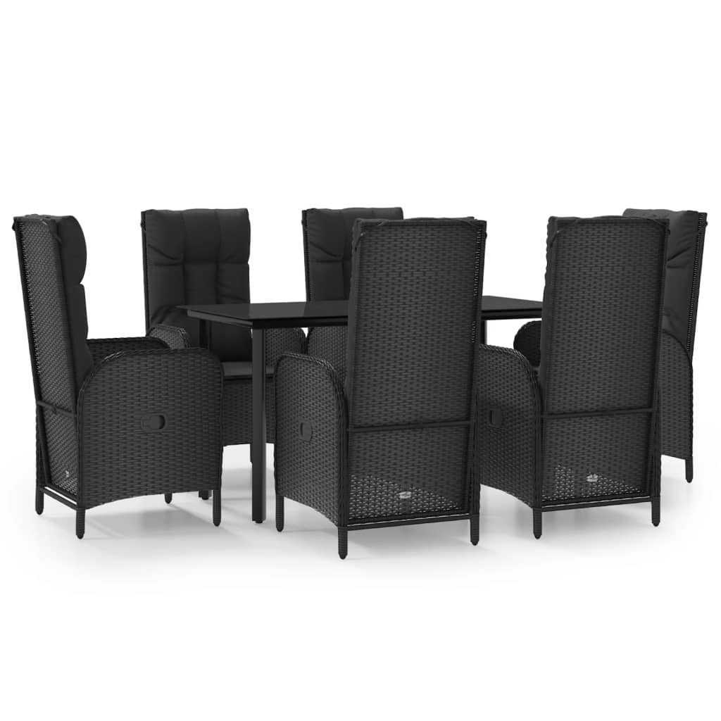 Set da Pranzo da Giardino 7 pz Nero con Cuscini in Polyrattan 3185190