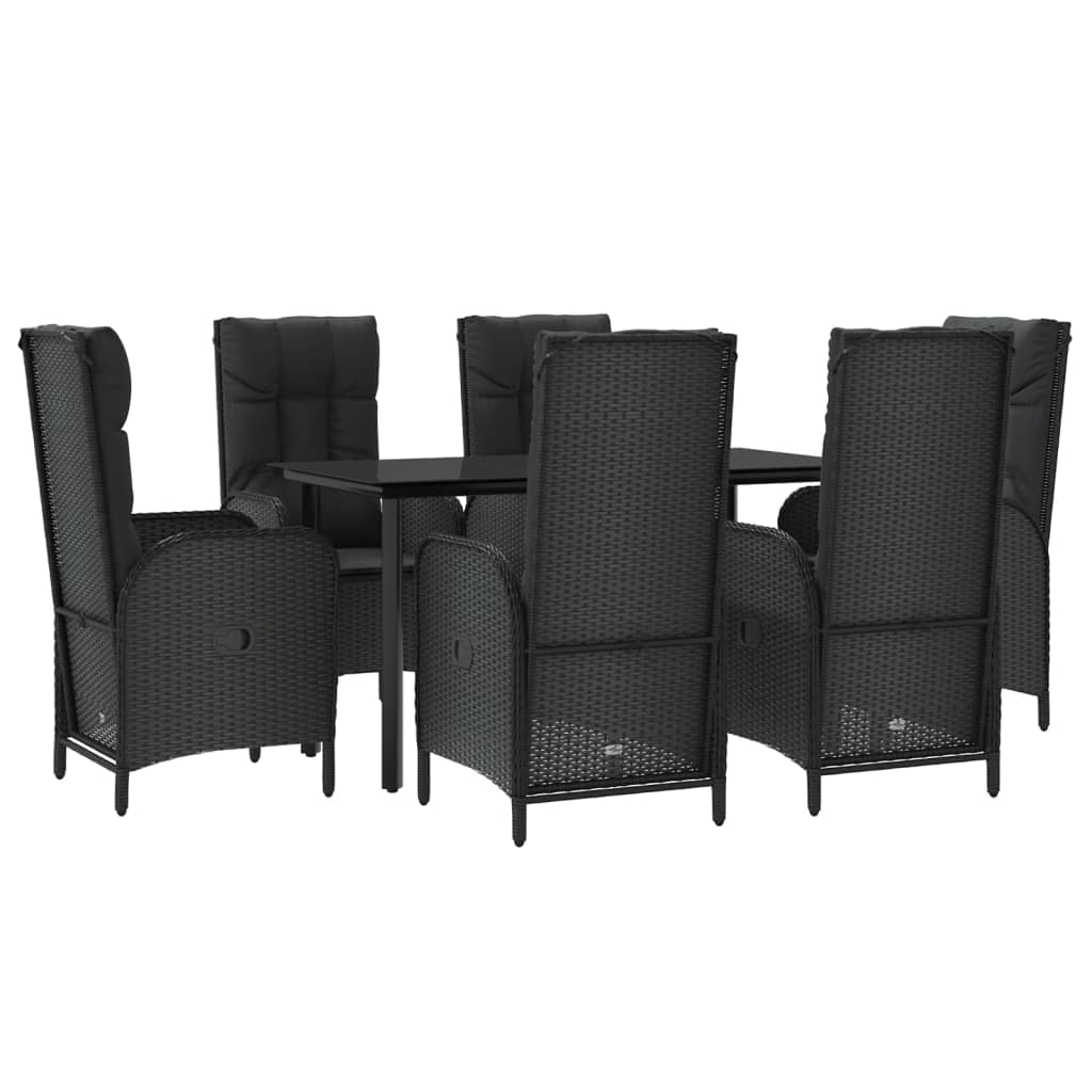 Set da Pranzo da Giardino 7 pz Nero con Cuscini in Polyrattan 3185190