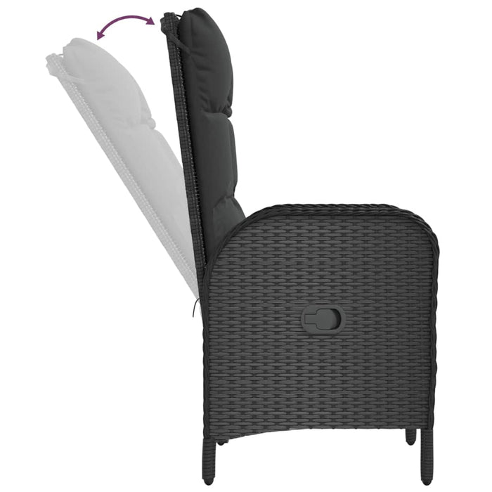 Set da Pranzo da Giardino 7 pz Nero con Cuscini in Polyrattan 3185190