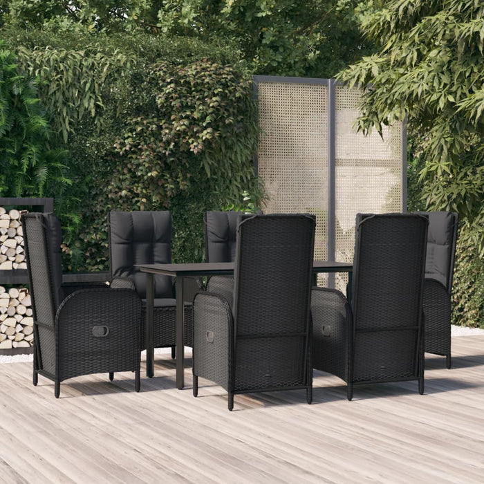 Set da Pranzo da Giardino 7 pz Nero con Cuscini in Polyrattan 3185190