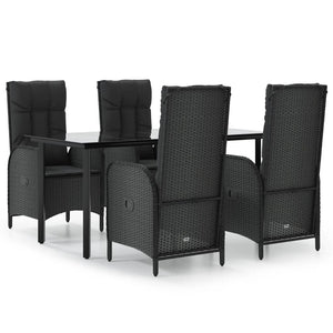 Set da Pranzo da Giardino 5 pz Nero con Cuscini in Polyrattan 3185191