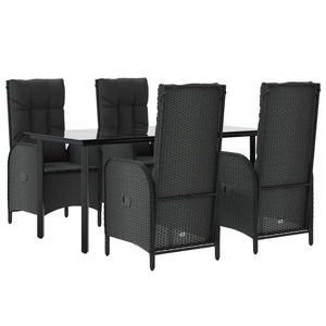 Set da Pranzo da Giardino 5 pz Nero con Cuscini in Polyrattan 3185191