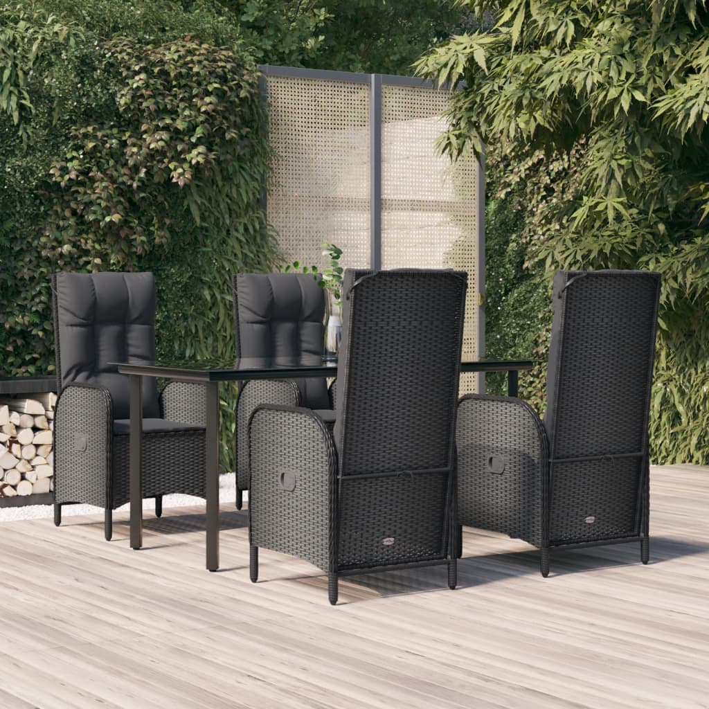 Set da Pranzo da Giardino 5 pz Nero con Cuscini in Polyrattan 3185191