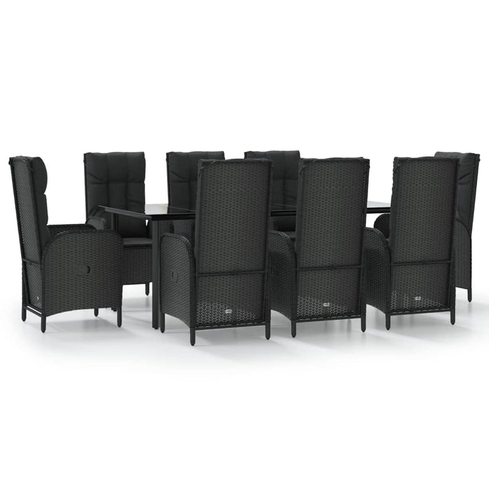 Set da Pranzo da Giardino 9 pz con Cuscini Nero in Polyrattancod mxl 125176