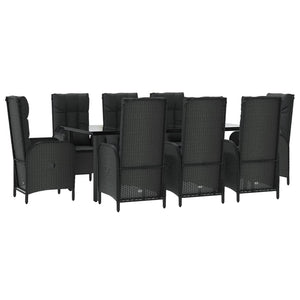 Set da Pranzo da Giardino 9 pz con Cuscini Nero in Polyrattancod mxl 125176