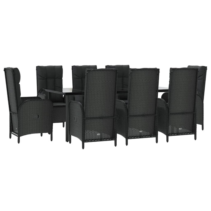 Set da Pranzo da Giardino 9 pz con Cuscini Nero in Polyrattancod mxl 125176