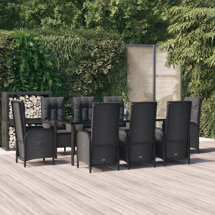 Set da Pranzo da Giardino 9 pz con Cuscini Nero in Polyrattancod mxl 125176