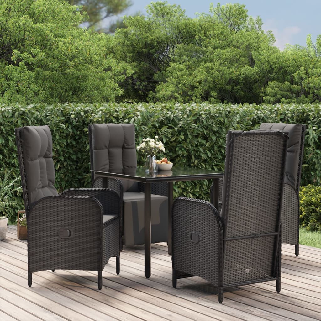 Set da Pranzo da Giardino 5 pz Nero con Cuscini in Polyrattan 3185195