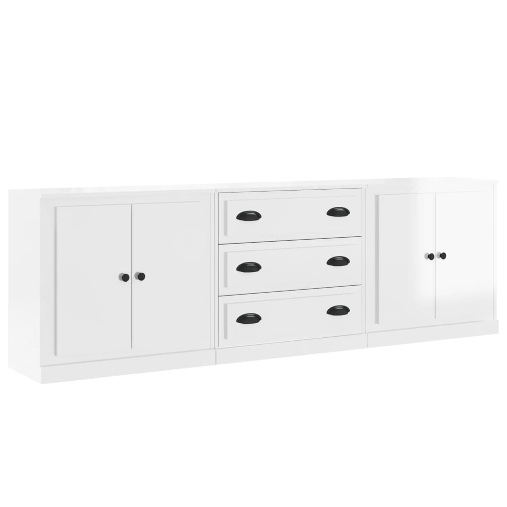 Credenze 3 pz Bianco Lucido in Legno Multistratocod mxl 101507