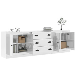 Credenze 3 pz Bianco Lucido in Legno Multistrato 3185217