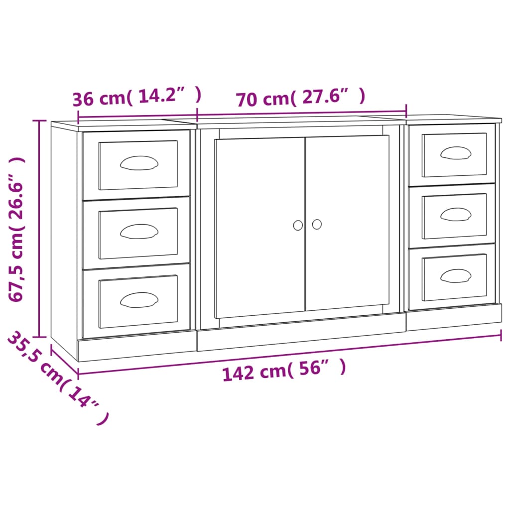 Credenze 3 pz Bianco in Legno Multistrato 3185231