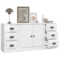 Credenze 3 pz Bianco Lucido in Legno Multistrato 3185233