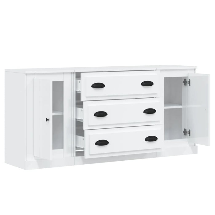 Credenze 3 pz Bianco Lucido in Legno Multistrato 3185249