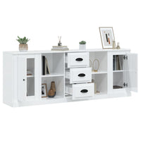 Credenze 3 pz Bianco Lucido in Legno Multistrato 3185257