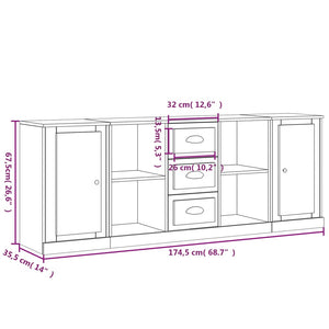 Credenze 3 pz Bianco Lucido in Legno Multistrato 3185257