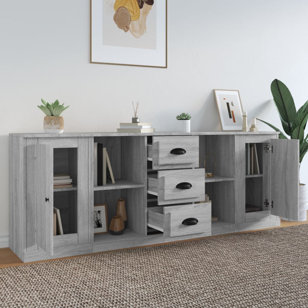 Credenze 3 pz Grigio Sonoma in Legno Multistrato 3185261