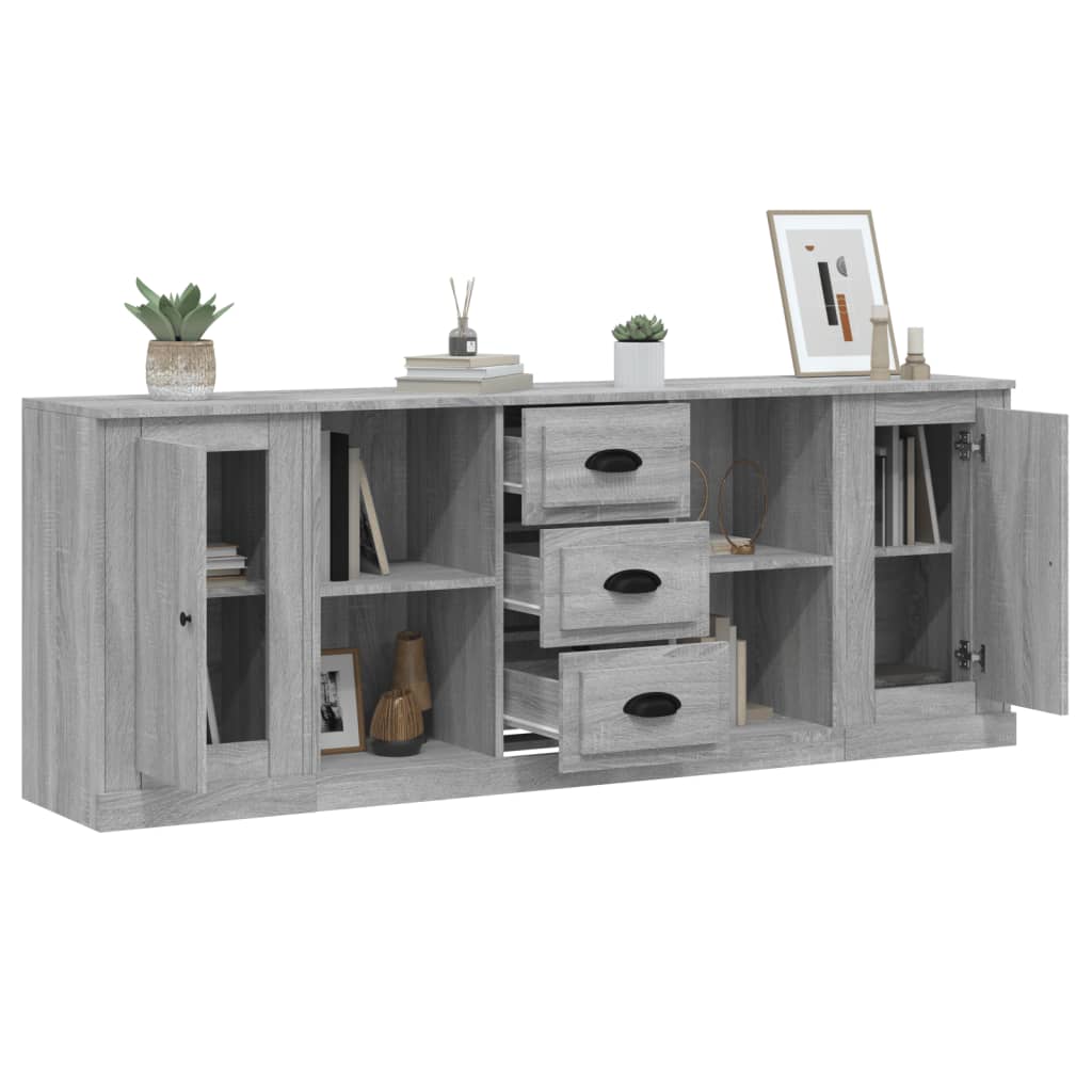 Credenze 3 pz Grigio Sonoma in Legno Multistrato 3185261