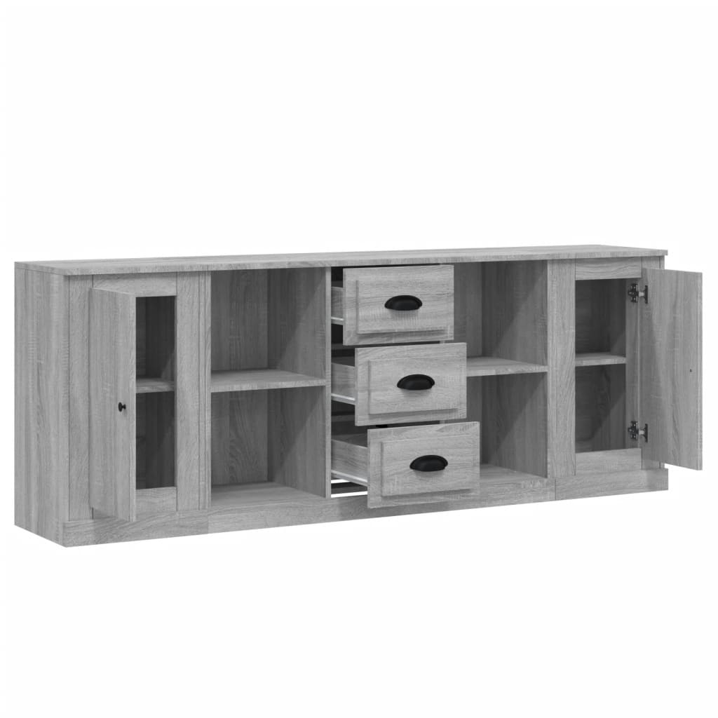 Credenze 3 pz Grigio Sonoma in Legno Multistrato 3185261