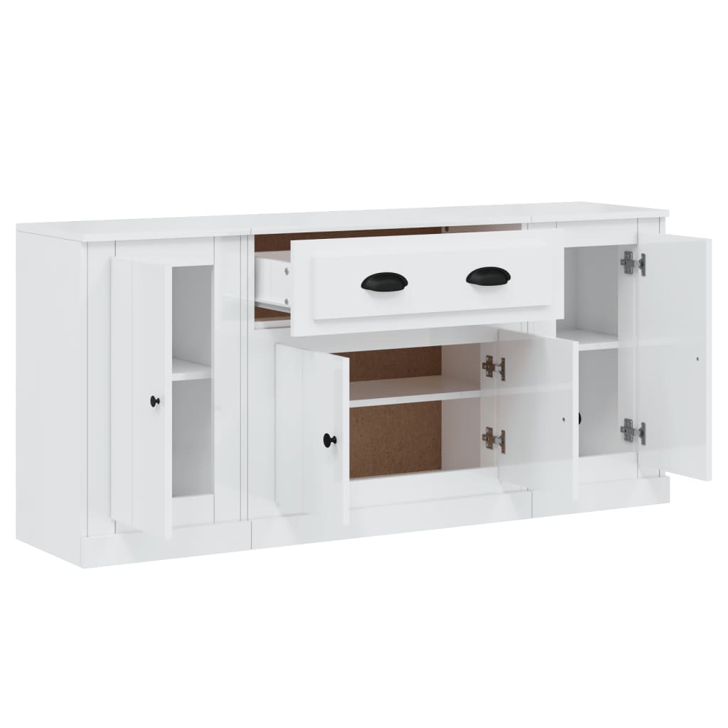 Credenze 3 pz Bianco Lucido in Legno Multistrato 3185273