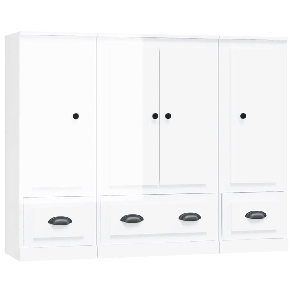 Credenze 3 pz Bianco Lucido in Legno Multistrato 3185297