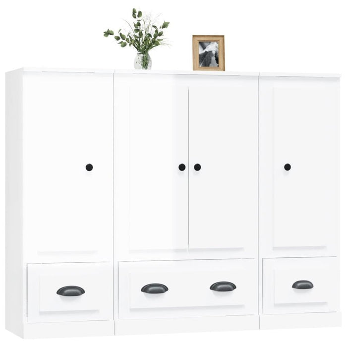 Credenze 3 pz Bianco Lucido in Legno Multistrato 3185297