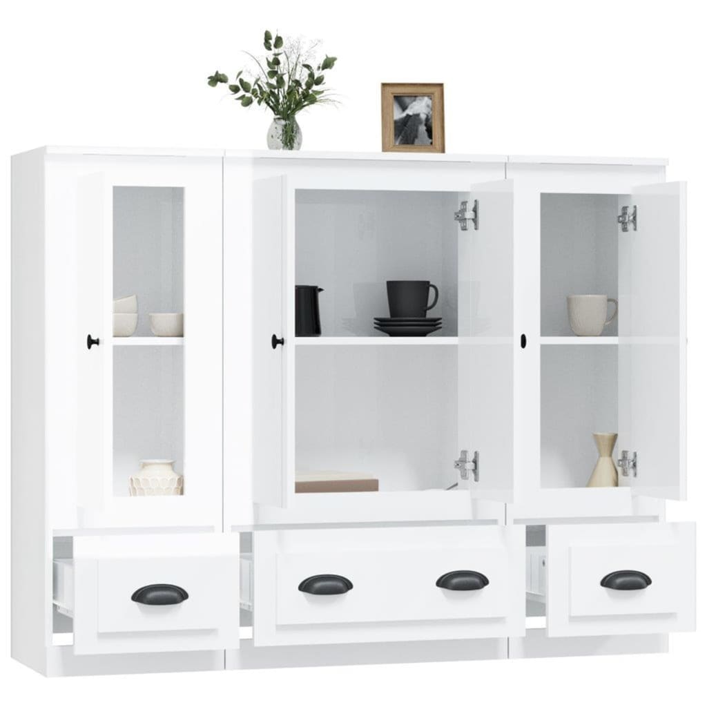 Credenze 3 pz Bianco Lucido in Legno Multistrato 3185297