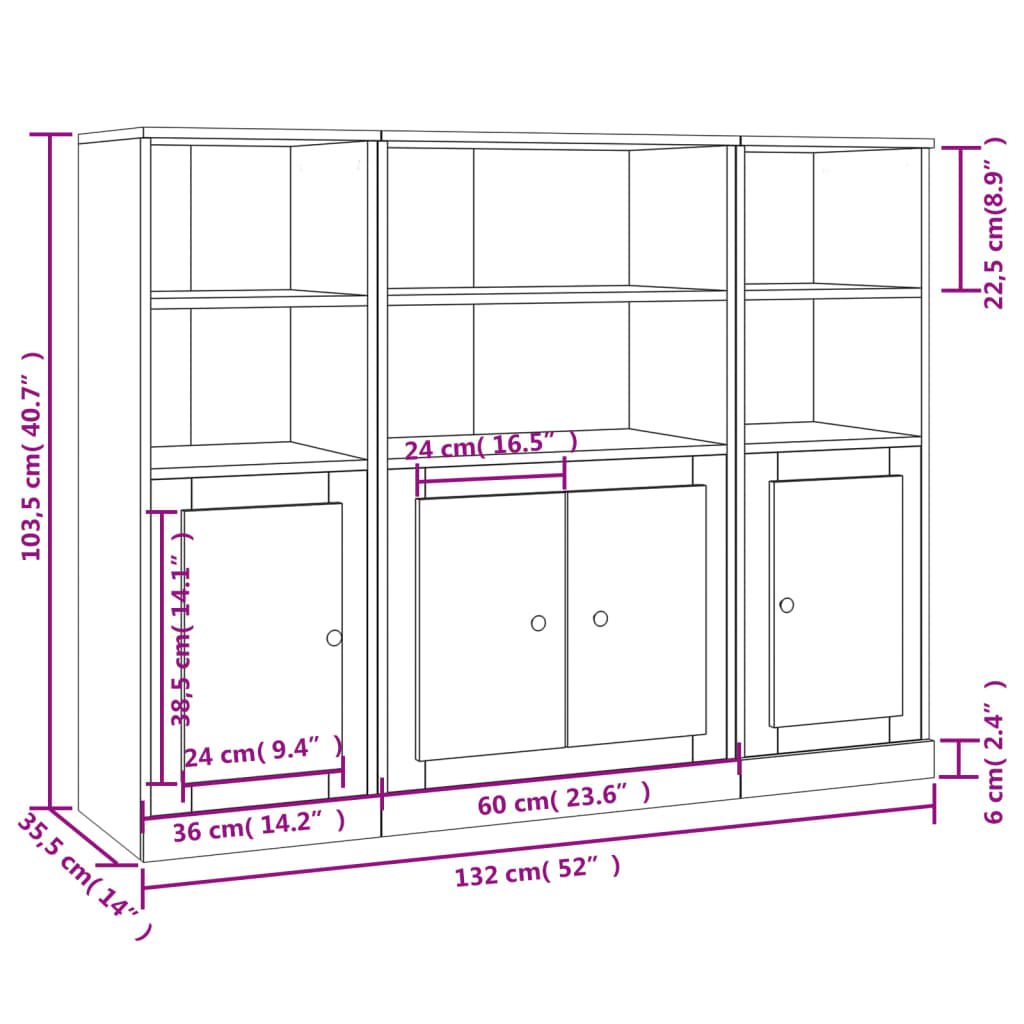 Credenze 3 pz Bianche in Legno Multistrato 3185303