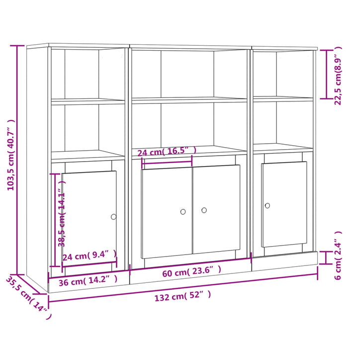 Credenze 3 pz Bianche in Legno Multistrato 3185303