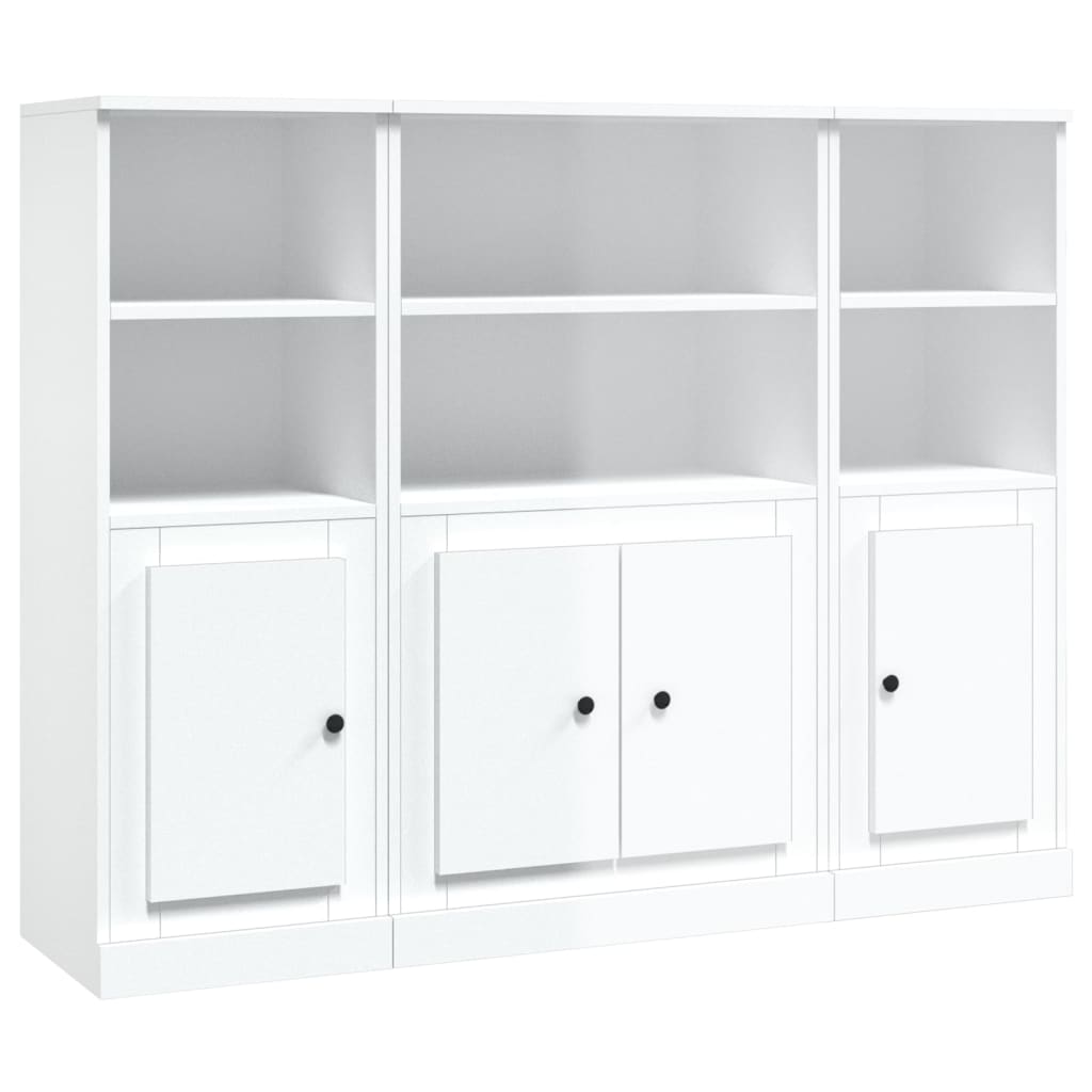 Credenze 3 pz Bianco Lucido in Legno Multistrato 3185305