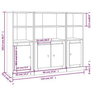 Credenze 3 pz Bianco Lucido in Legno Multistrato 3185305