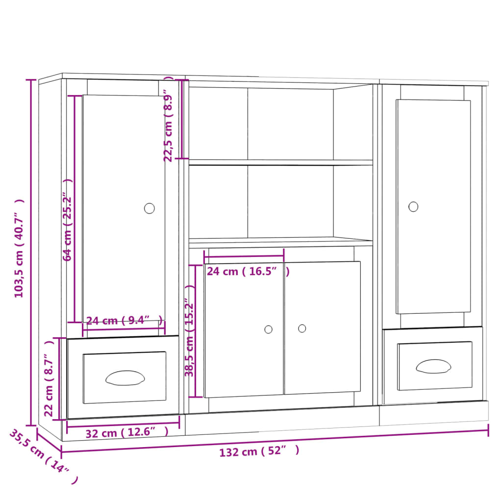 Credenze 3 pz Bianche in Legno Multistrato 3185311