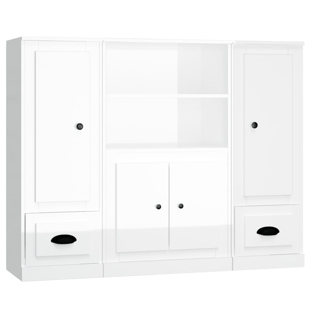 Credenze 3 pz Bianco Lucido in Legno Multistrato 3185313