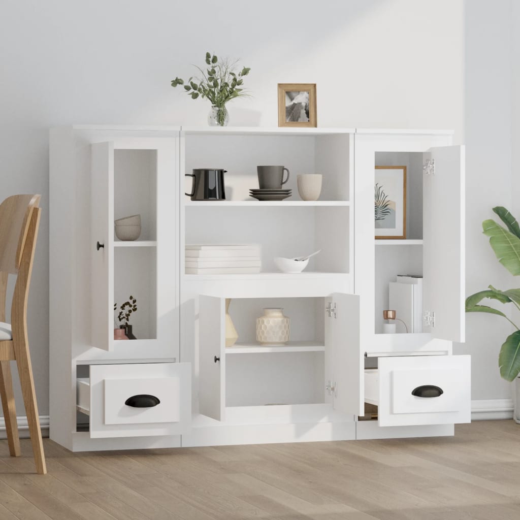 Credenze 3 pz Bianco Lucido in Legno Multistrato 3185313