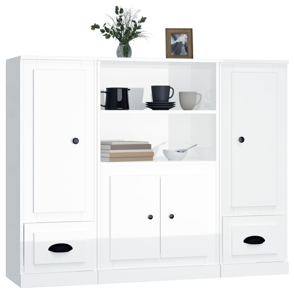 Credenze 3 pz Bianco Lucido in Legno Multistrato 3185313