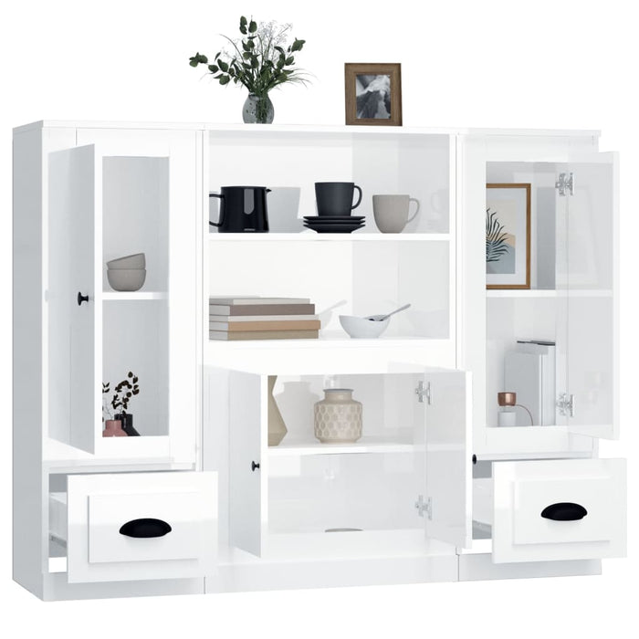 Credenze 3 pz Bianco Lucido in Legno Multistrato 3185313